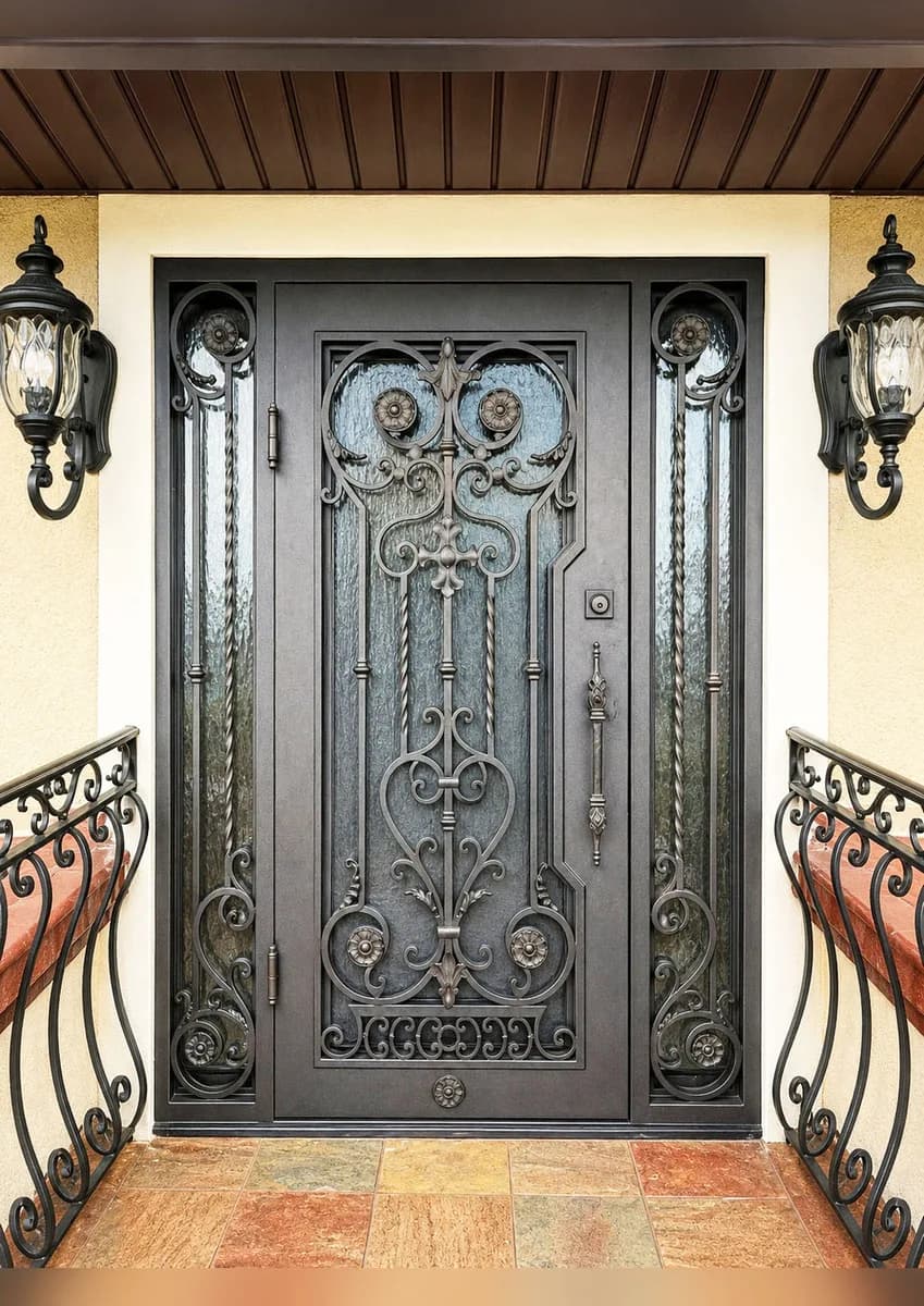 Double iron entry doors with sidelights — featured local project in Venice, FL