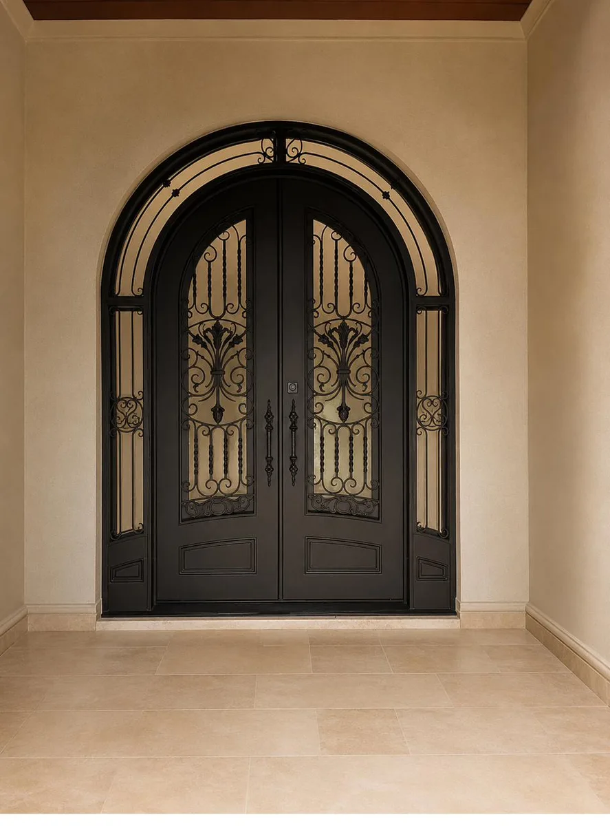 Double iron entry doors with sidelights — featured local project in Weston, FL