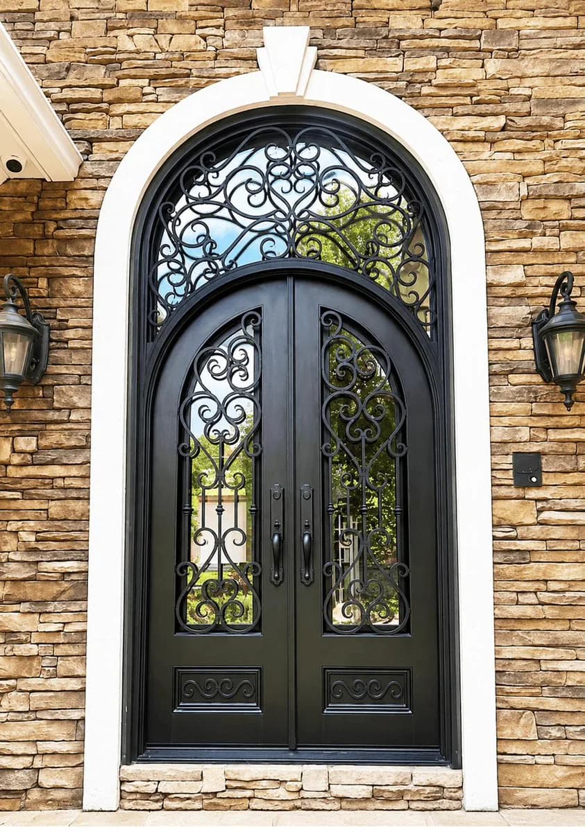 Double iron entry doors with transom — featured local project in Marietta, GA