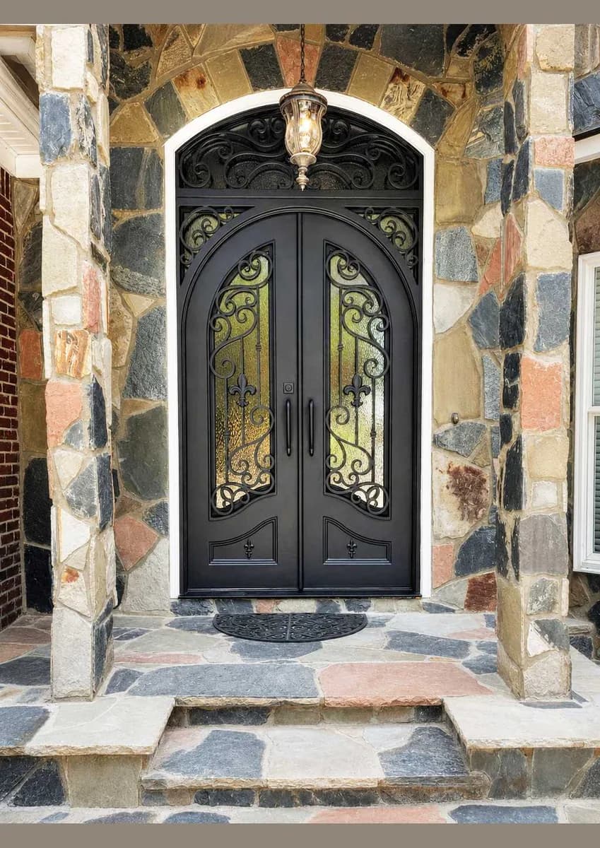Double iron entry doors with transom — featured local project in Charlotte, NC