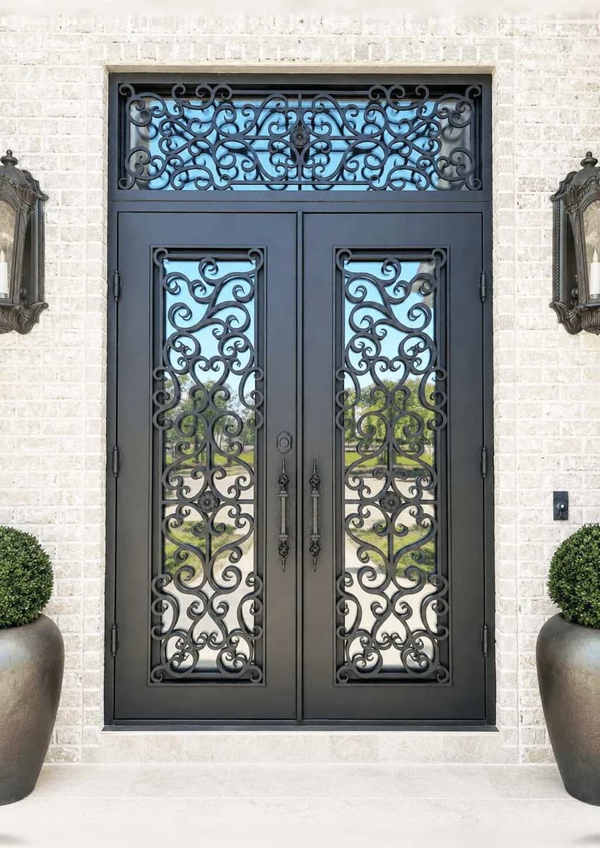 Double iron entry doors with transom — featured local project in Waxhaw, NC