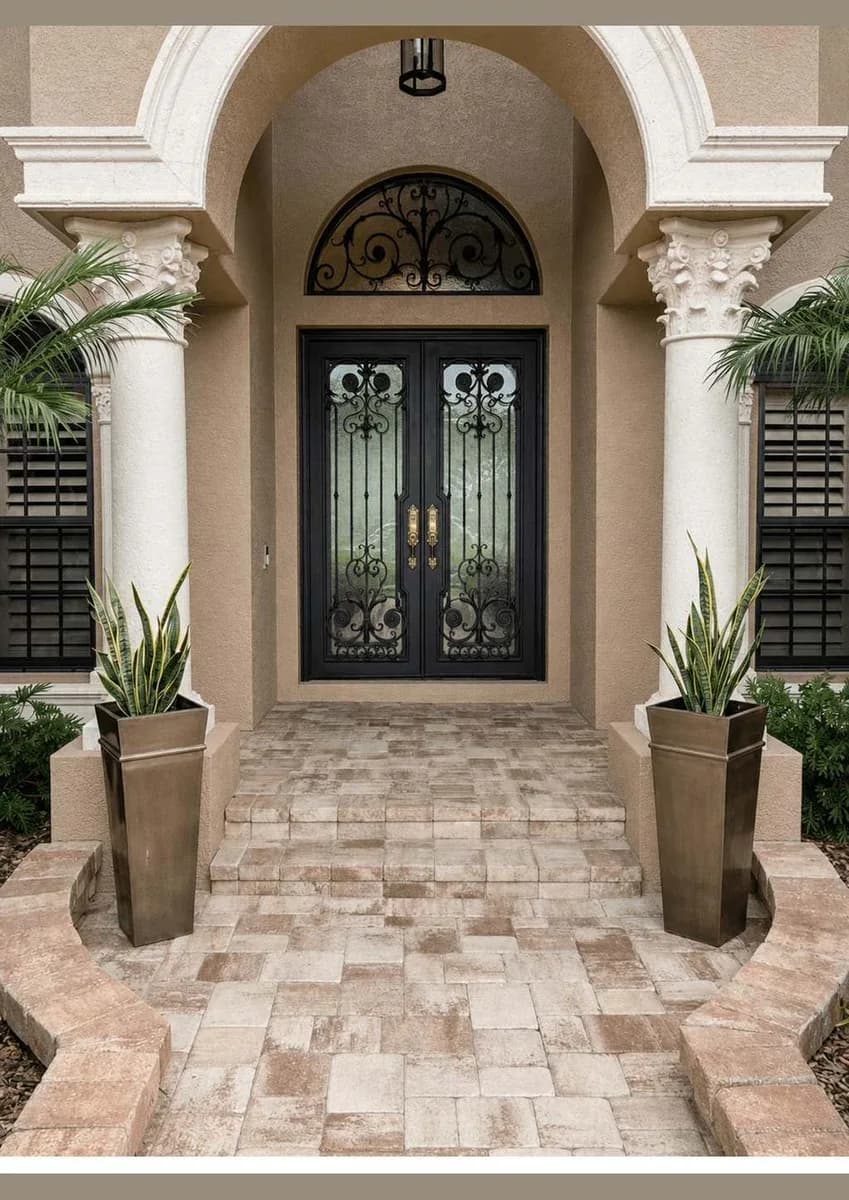 Double iron entry doors with transom — featured local project in Fort Mill, SC