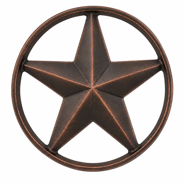 A cast iron star medallion in the dark bronze finish, with copper highlights raised along every edge.
