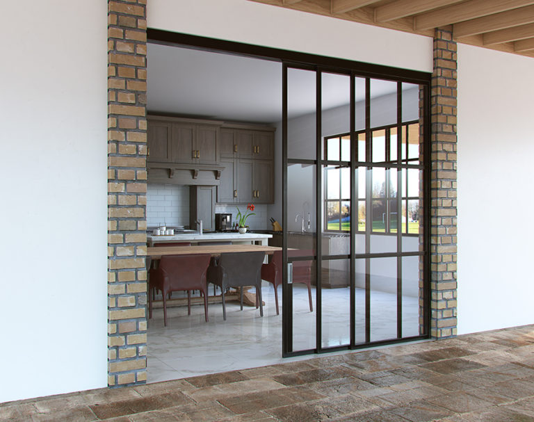 Custom Steel Grid Sliding Glass Door A91 Abby Iron Doors